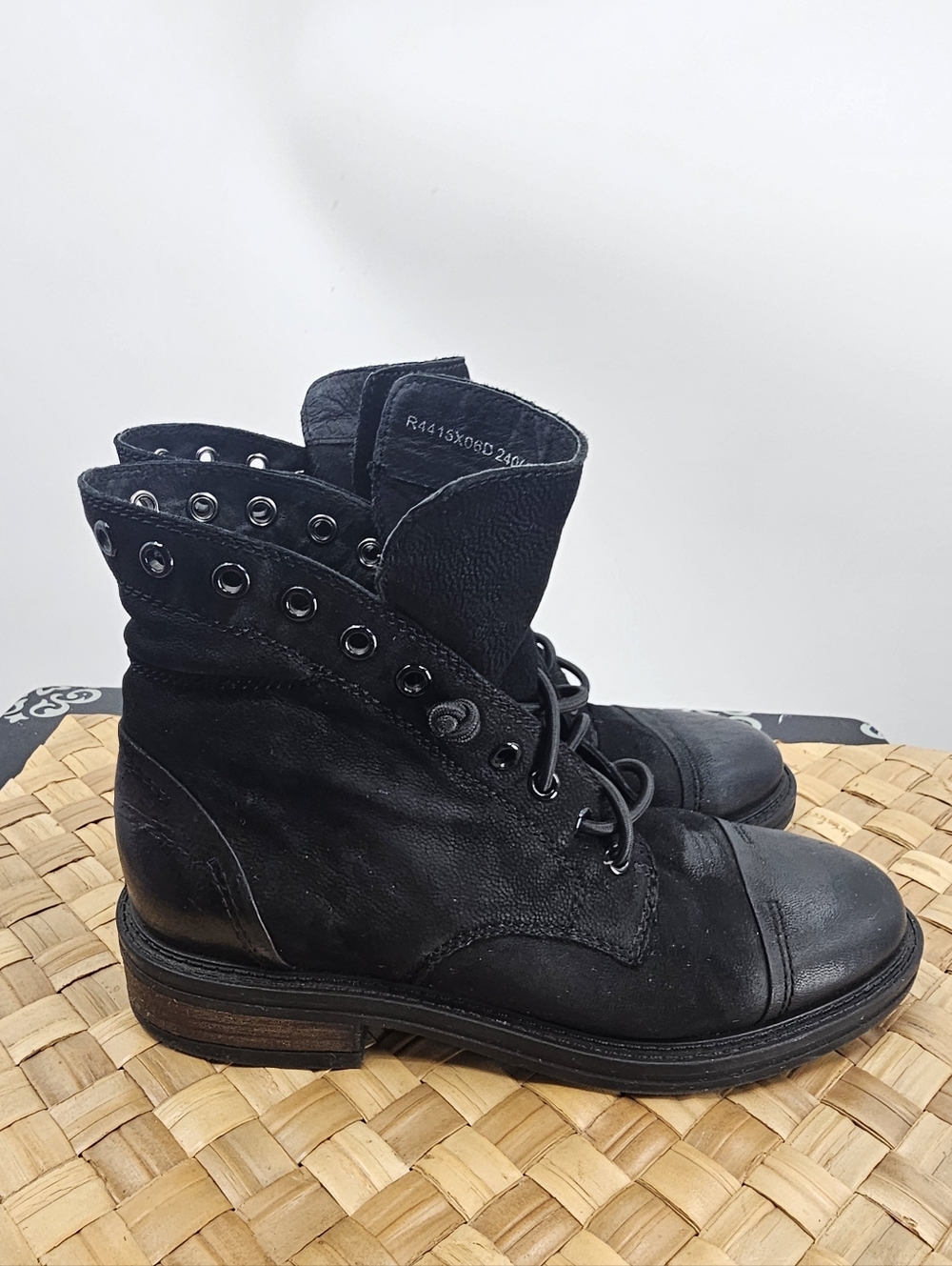 Black Leather Lace-Up Boots Size 7.5